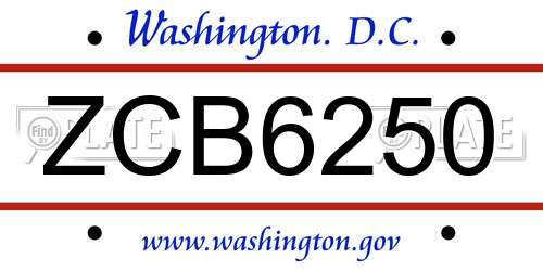 ZCB6250 District Of Columbia License Plate