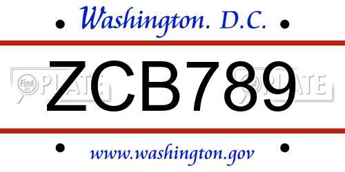 ZCB789 District Of Columbia License Plate