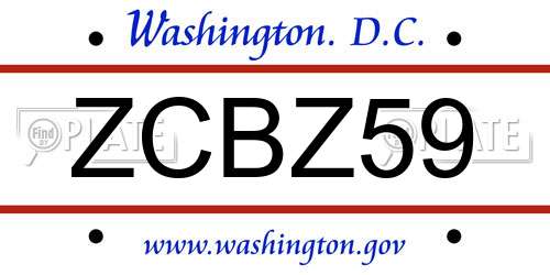 ZCBZ59 District Of Columbia License Plate