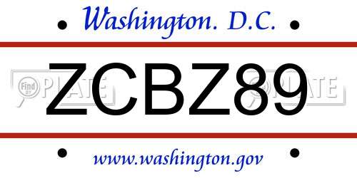 ZCBZ89 District Of Columbia License Plate