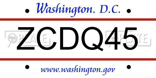 ZCDQ45 District Of Columbia License Plate