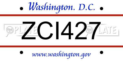 ZCI427 District Of Columbia License Plate