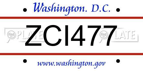 ZCI477 District Of Columbia License Plate
