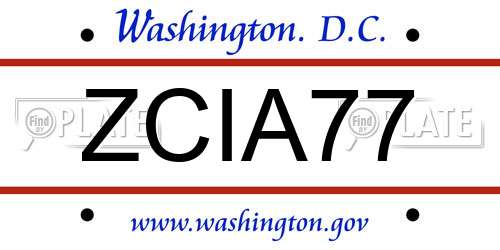 ZCIA77 District Of Columbia License Plate