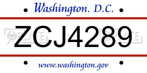 ZCJ4289 District Of Columbia License Plate