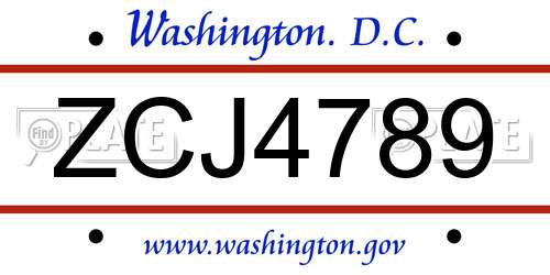 ZCJ4789 District Of Columbia License Plate