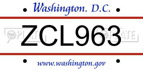 ZCL963 District Of Columbia License Plate