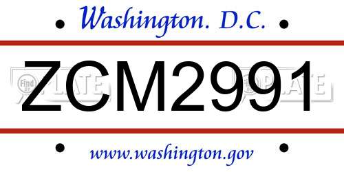 ZCM2991 District Of Columbia License Plate