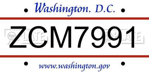 ZCM7991 District Of Columbia License Plate