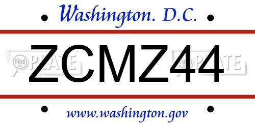 ZCMZ44 District Of Columbia License Plate