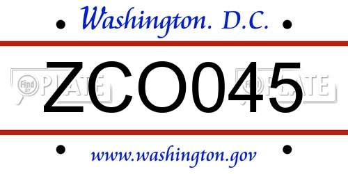 ZCO045 District Of Columbia License Plate
