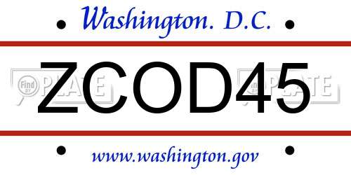 ZCOD45 District Of Columbia License Plate