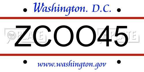 ZCOO45 District Of Columbia License Plate