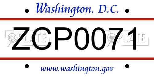 ZCP0071 District Of Columbia License Plate