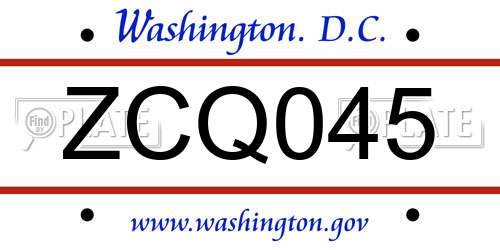 ZCQ045 District Of Columbia License Plate