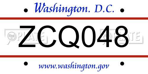 ZCQ048 District Of Columbia License Plate