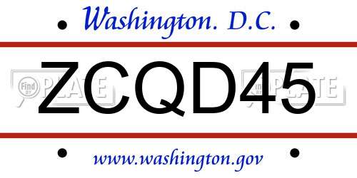 ZCQD45 District Of Columbia License Plate