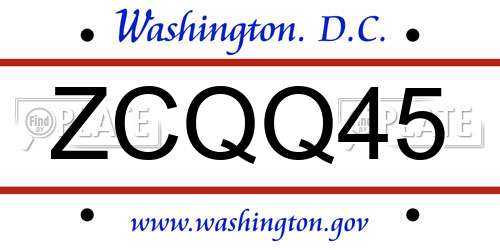 ZCQQ45 District Of Columbia License Plate