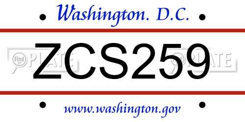 ZCS259 District Of Columbia License Plate