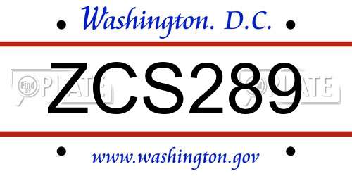 ZCS289 District Of Columbia License Plate