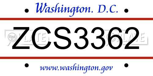 ZCS3362 District Of Columbia License Plate