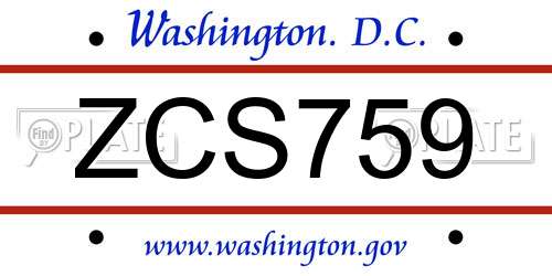 ZCS759 District Of Columbia License Plate