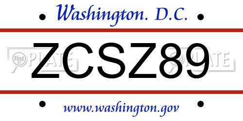 ZCSZ89 District Of Columbia License Plate