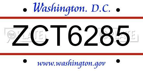 ZCT6285 District Of Columbia License Plate