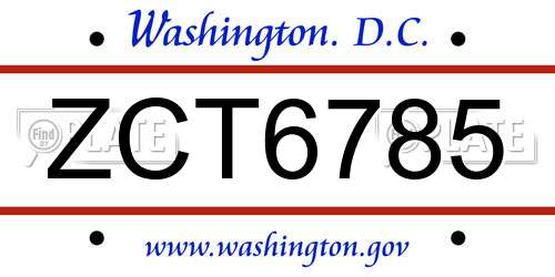 ZCT6785 District Of Columbia License Plate