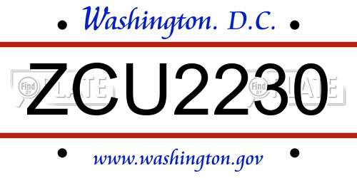 ZCU2230 District Of Columbia License Plate
