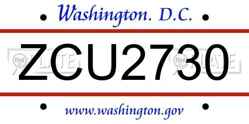 ZCU2730 District Of Columbia License Plate