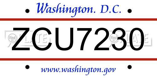 ZCU7230 District Of Columbia License Plate