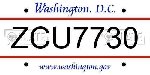 ZCU7730 District Of Columbia License Plate