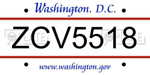 ZCV5518 District Of Columbia License Plate