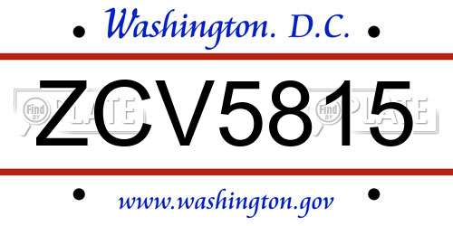 ZCV5815 District Of Columbia License Plate