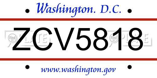 ZCV5818 District Of Columbia License Plate