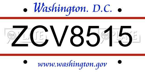 ZCV8515 District Of Columbia License Plate