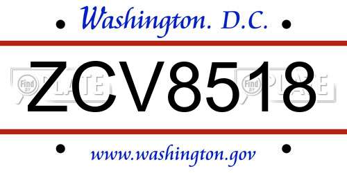 ZCV8518 District Of Columbia License Plate