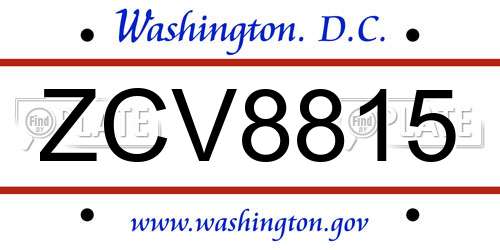ZCV8815 District Of Columbia License Plate