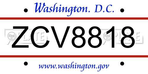 ZCV8818 District Of Columbia License Plate