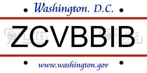 ZCVBBIB District Of Columbia License Plate