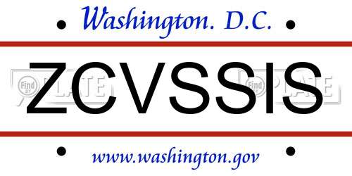ZCVSSIS District Of Columbia License Plate
