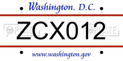 ZCX012 District Of Columbia License Plate