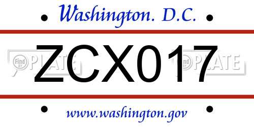 ZCX017 District Of Columbia License Plate