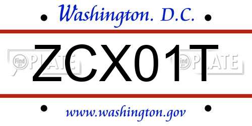 ZCX01T District Of Columbia License Plate