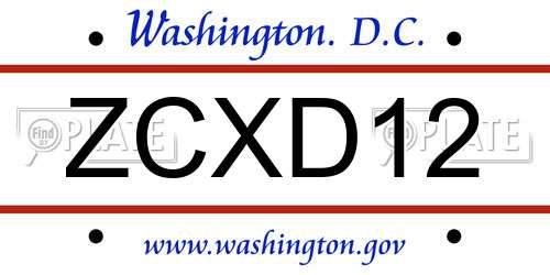 ZCXD12 District Of Columbia License Plate