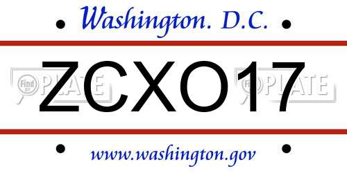 ZCXO17 District Of Columbia License Plate