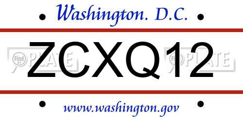 ZCXQ12 District Of Columbia License Plate