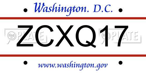 ZCXQ17 District Of Columbia License Plate