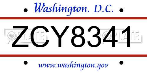 ZCY8341 District Of Columbia License Plate
